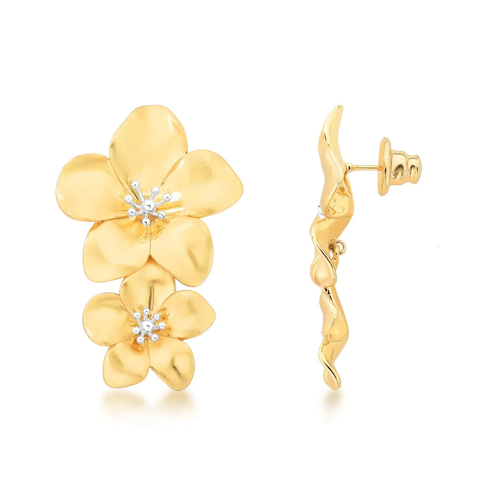 Brinco Floral Dourado Longo Blossom Duo