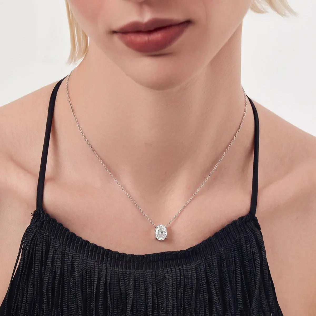Colar com Pingente Pedra Moissanite  8X10MM Prata 925