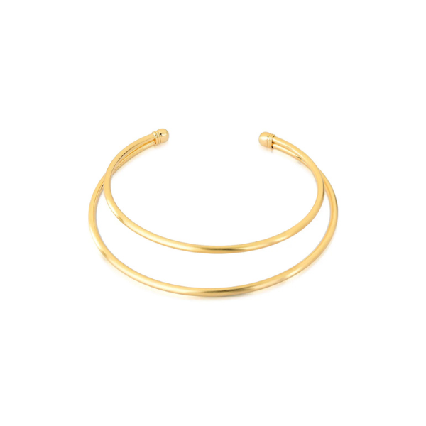 Colar Dourado Polido Aro Rígido Double Line